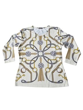 J. McLaughlin White Chain, Rope & Tassel Print Long Sleeve Top